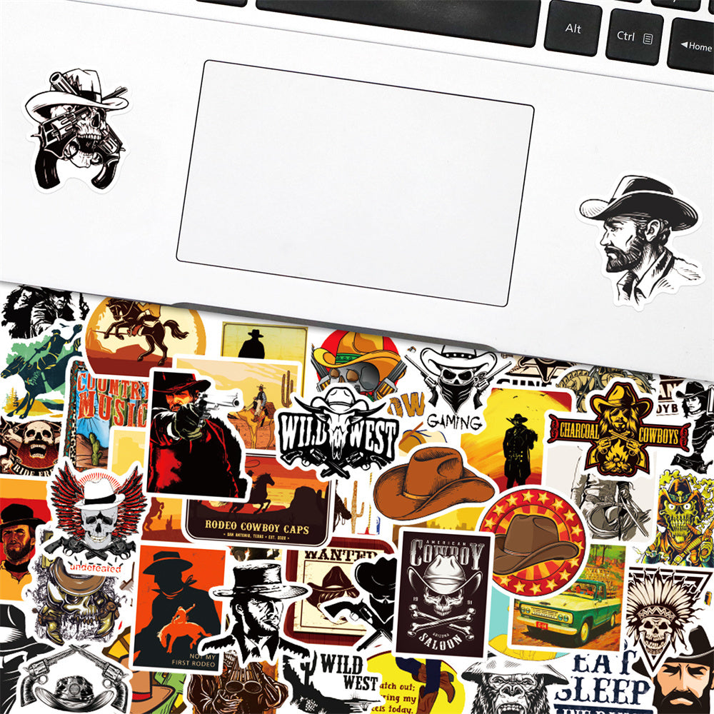50PCS Wild West Cowboy Doodle Stickers, Cartoon Sheriff & Rodeo Decals for Adventure Vibes and Desert Style