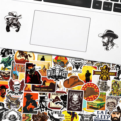 50PCS Wild West Cowboy Doodle Stickers, Cartoon Sheriff & Rodeo Decals for Adventure Vibes and Desert Style