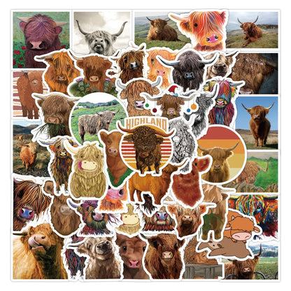 50/PCS New Cute Animal Scottish Highland Cow Graffiti Sticker Car Trunk Water Cup Sticker