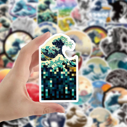50PCS Cartoon Beach Wave Sticker Graffiti iPad  Luggage Helmet  Guitar DIY Scrapbook Wall Sticker Toy Decoration