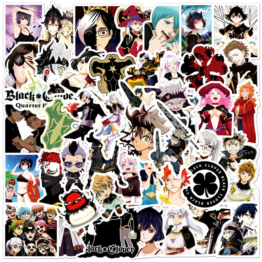 50PCS Black Clover Animation Graffiti Waterproof Stickers Personalized Creative Decoration Trend Refrigerator Cup