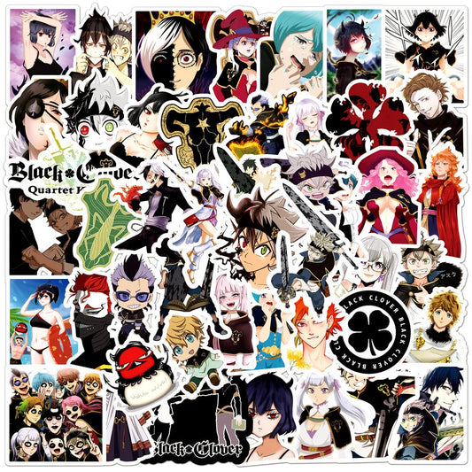 50PCS Black Clover Animation Graffiti Waterproof Stickers Personalized Creative Decoration Trend Refrigerator Cup