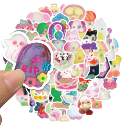 56 pieces of colorful and cute clay doll graffiti stickers, personalized, fashionable and creative DIY trendy decal toy luggage, laptop, helmet, guitar, popular and exquisite decorative stickers