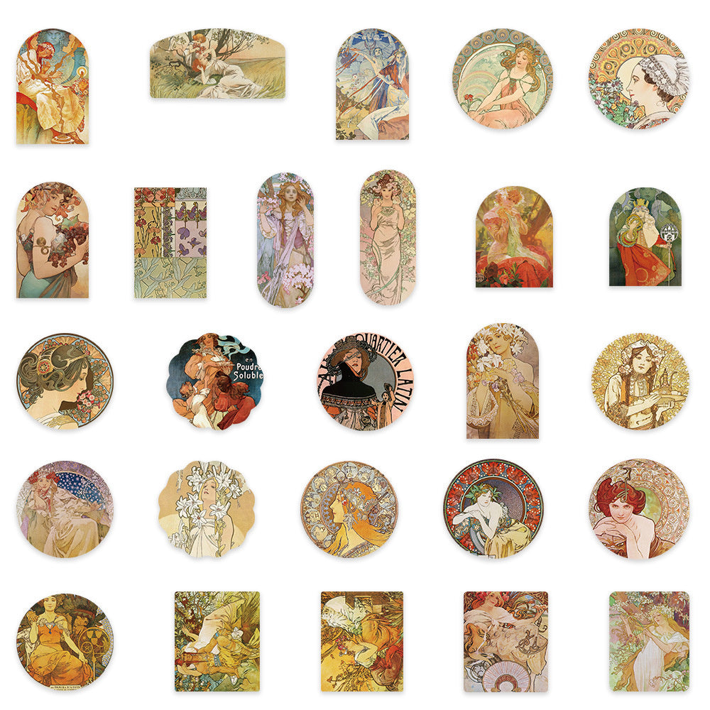 50PCS Vintage Portrait Doodle Stickers, Retro Cartoon People Decals for Journals, Planners, and Artistic Projects
