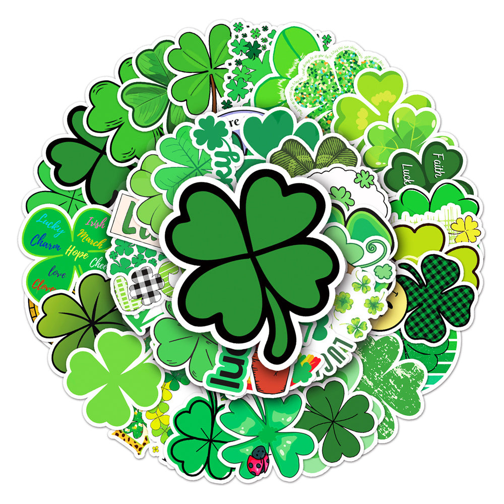 50PCS Art Illustration Cartoon Four-Leaf Clover Exquisite Decorative Doodle Stickers Fashion Creative DIY Journal Stickers Suitable for Mugs, Helmets, Skateboards, Pencil Cases, and Desktops