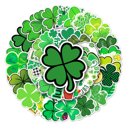 50PCS Art Illustration Cartoon Four-Leaf Clover Exquisite Decorative Doodle Stickers Fashion Creative DIY Journal Stickers Suitable for Mugs, Helmets, Skateboards, Pencil Cases, and Desktops