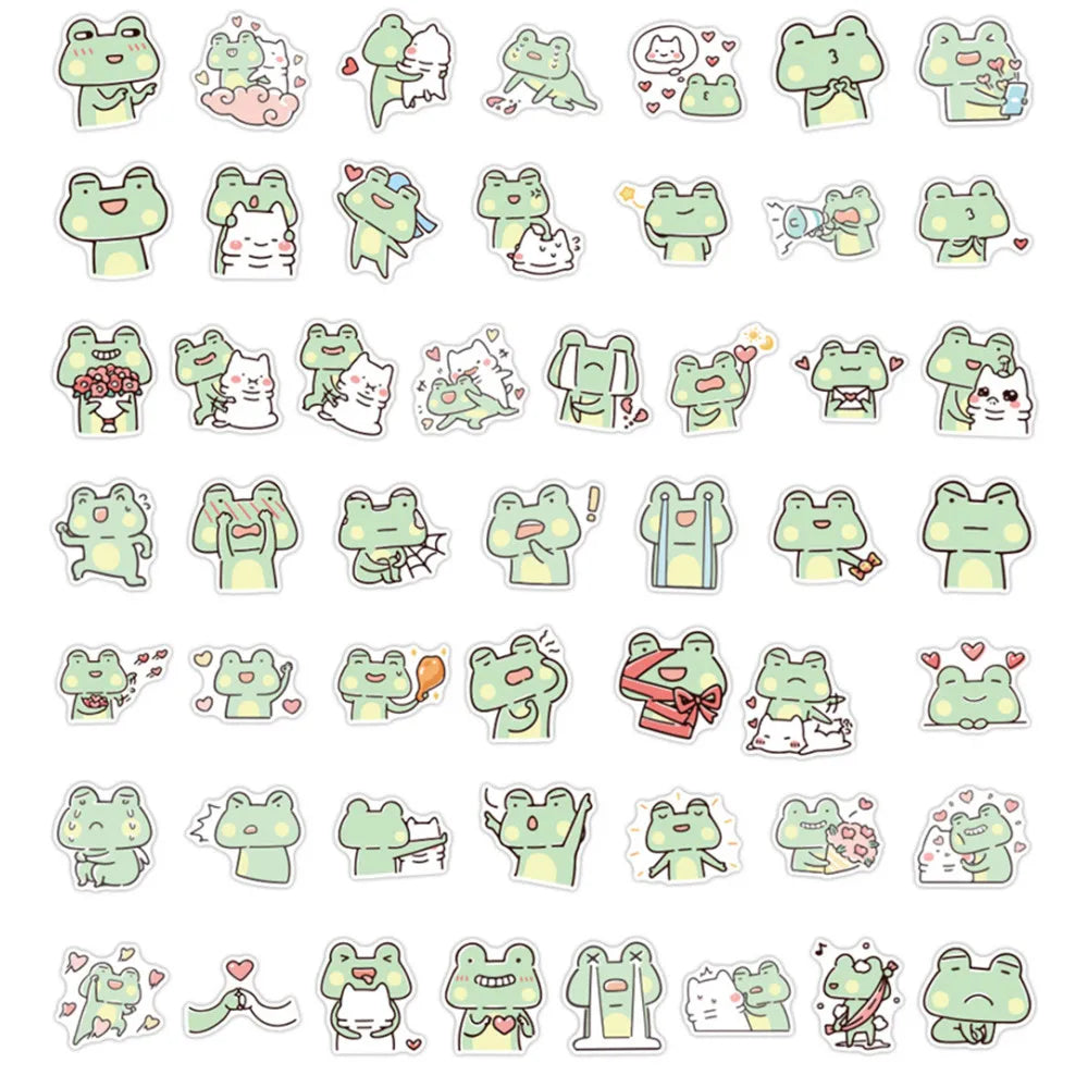 50PCS  Cute Cartoon Chibi Frog Kawaii Sticker Toy Luggage Laptop Ipad Guitar Water Cup  Table Skateboard Sticker