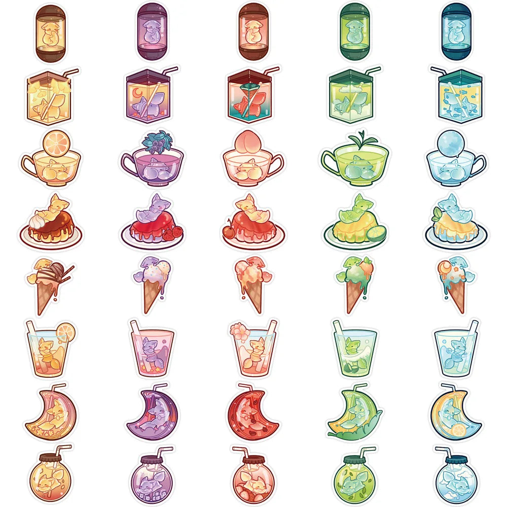 40PCS Cartoon Jelly Fox INS Small Fresh Graffiti Stickers Personalized DIY Decorative Stickers IPad Luggage Laptop Guitar Computer Decorative Decals Toys
