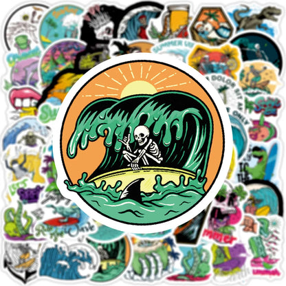 50PCS Surf Skull Summer Beach Personality Graffiti Sticker For Luggage Laptop iPad Guitar Skateboard Cup Sticker