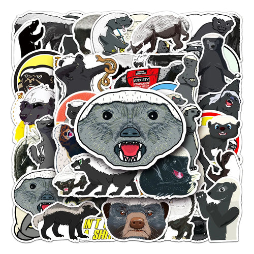 50PCS Cartoon Honey Badger Animal Doodle Stickers Exquisite, Fashionable, Creative DIY Journal Stickers Suitable for Luggage, Laptops, Guitars, Skateboards, Helmets, and Stationery Boxes