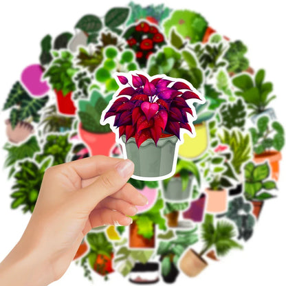 50PCS Potted Plant Cartoon Graffiti Waterproof Sticker Creative Decoration Refrigerator Skateboard DIYGuitar Cup