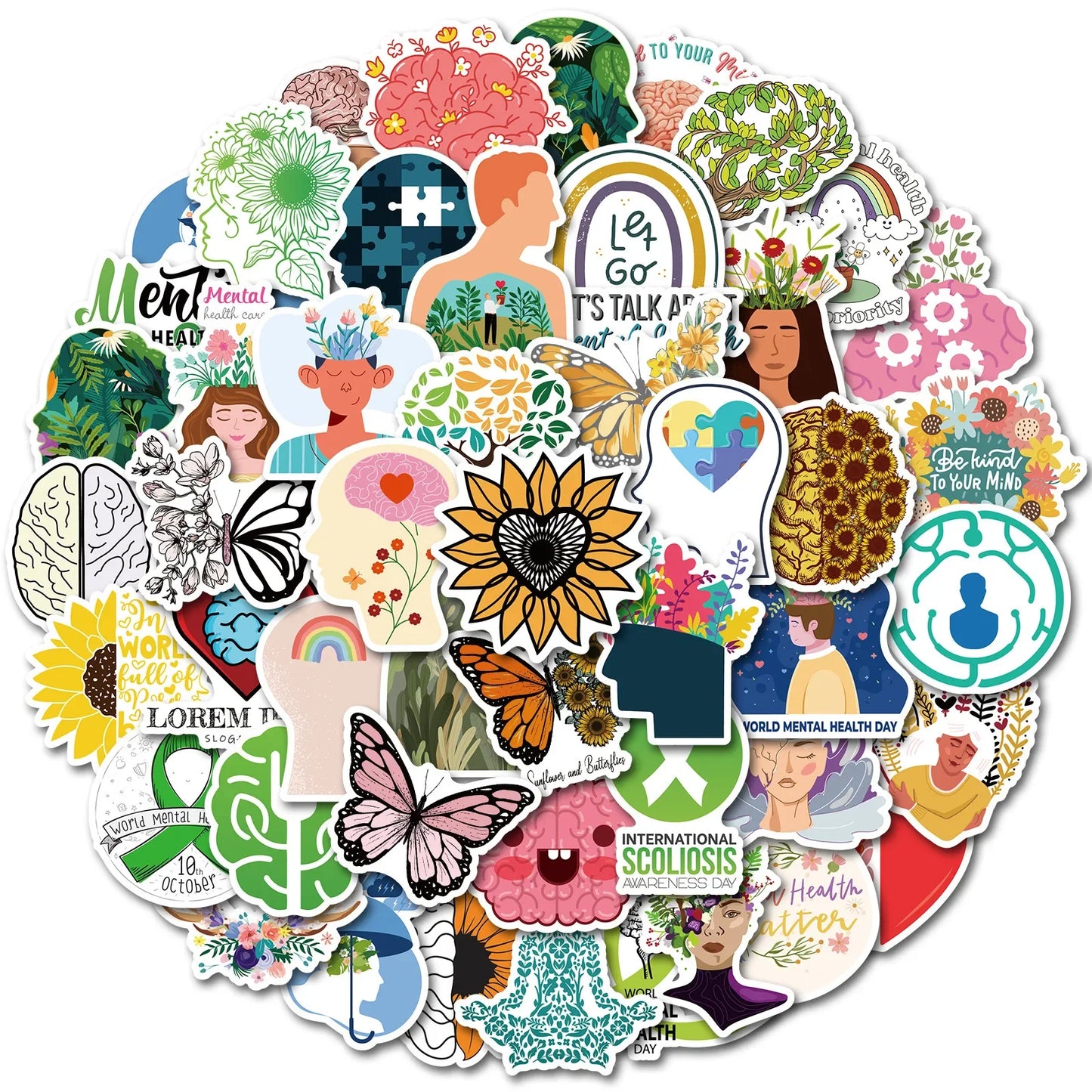 50PCS     TrendyMental Health Stickers Health Knowledge Psychological Stickers Suitcase Helmet Refrigerator Stickers