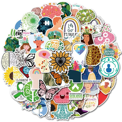 50PCS     TrendyMental Health Stickers Health Knowledge Psychological Stickers Suitcase Helmet Refrigerator Stickers
