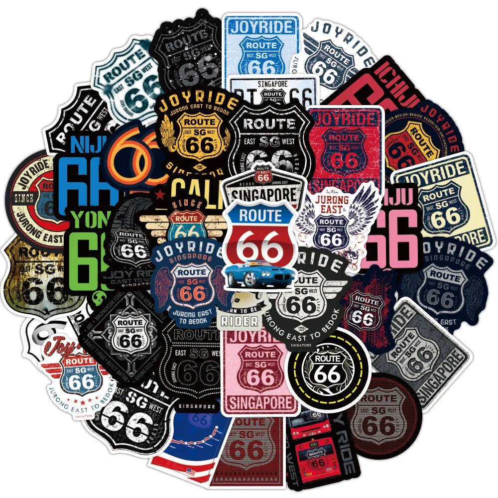 50pcs Us Route 66 Graffiti Sticker For Luggage Laptop Ipad Skateboard Guitar Refrigerator Motorcycle Sticker