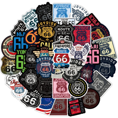 50pcs Us Route 66 Graffiti Sticker For Luggage Laptop Ipad Skateboard Guitar Refrigerator Motorcycle Sticker
