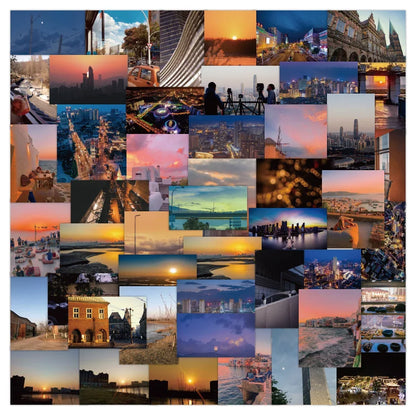 60PCS City Sunset Landscape Graffiti Stickers Personalized Fashion Creative DIY Trend Decorative Stickers Refrigerator Water Cup Guitar Helmet Skateboard Popular Decals Toys