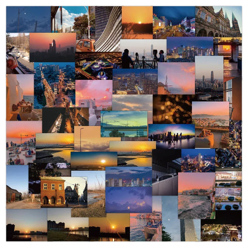 60PCS City Sunset Landscape Graffiti Stickers Personalized Fashion Creative DIY Trend Decorative Stickers Refrigerator Water Cup Guitar Helmet Skateboard Popular Decals Toys