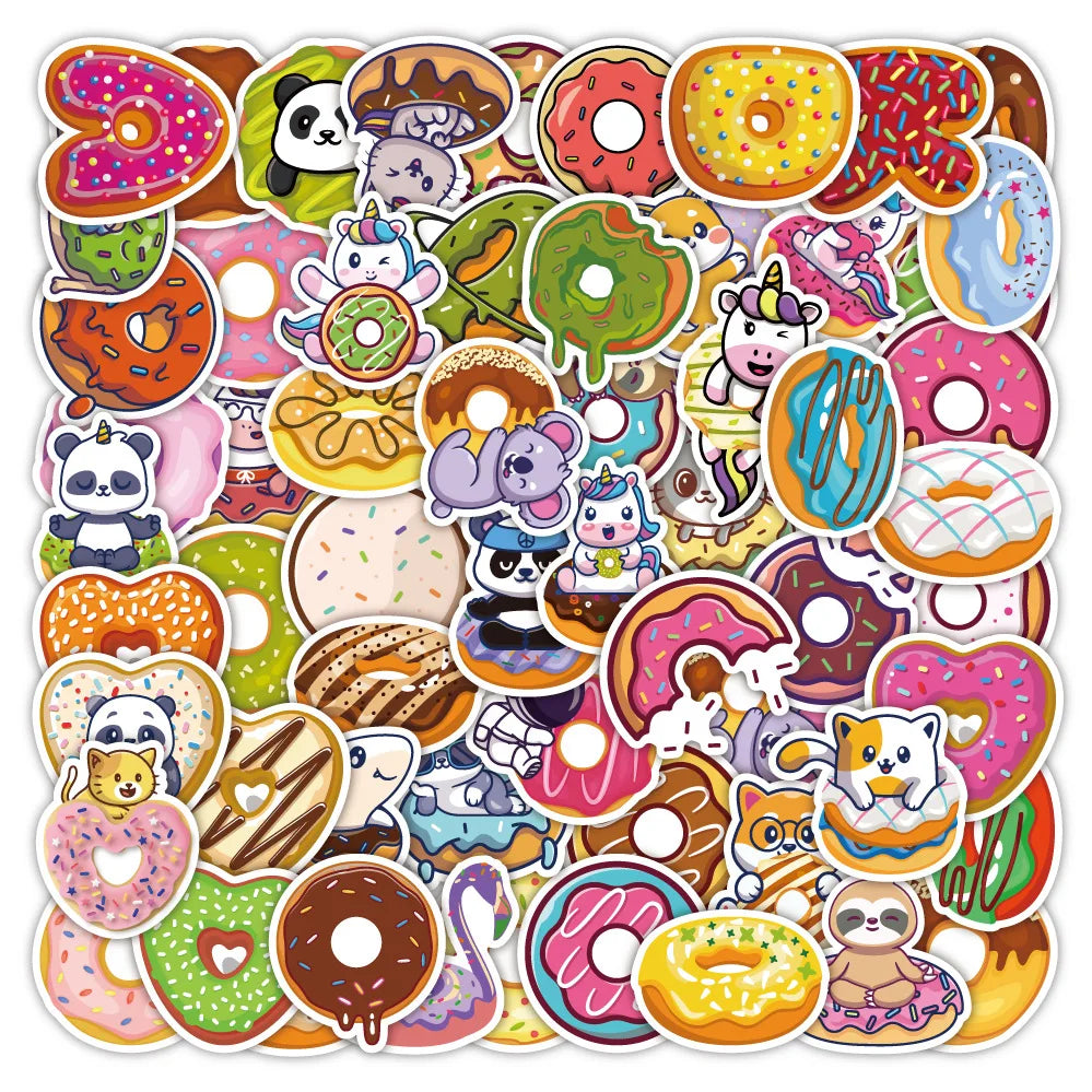 50PCS Cartoon Donut Sticker Graffiti Animal iPad Luggage Desk Notebook Computer Pattern Scrapbook Toy Decoration