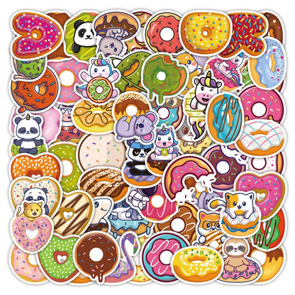 50PCS Cartoon Donut Sticker Graffiti Animal iPad Luggage Desk Notebook Computer Pattern Scrapbook Toy Decoration
