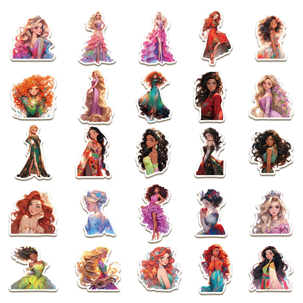 50PCS Runaway Princess Doodle Stickers - Cartoon Rebellious Royal Decals for Journals, Feminist DIY Crafts & Empowerment Gift Ideas