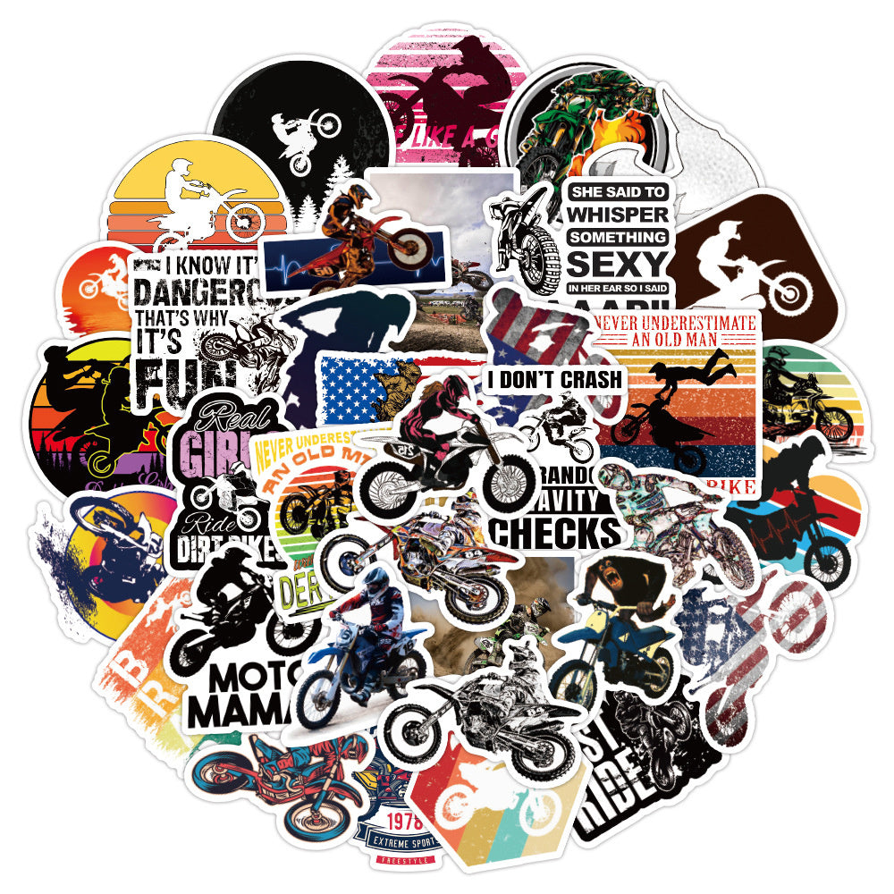 50PCS Dirt Bike Doodle Stickers, Cool Cartoon Motorcycle Decals for Off-Road Adventure and Muddy Vibes