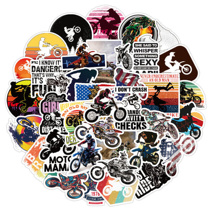 50PCS Dirt Bike Doodle Stickers, Cool Cartoon Motorcycle Decals for Off-Road Adventure and Muddy Vibes