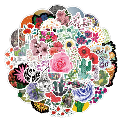 100PCS of fashionable and trendy cartoon color plant landscape graffiti stickers, personalized and creative decorative stickers, DIY laptops, refrigerators, suitcases, and popular decal toys