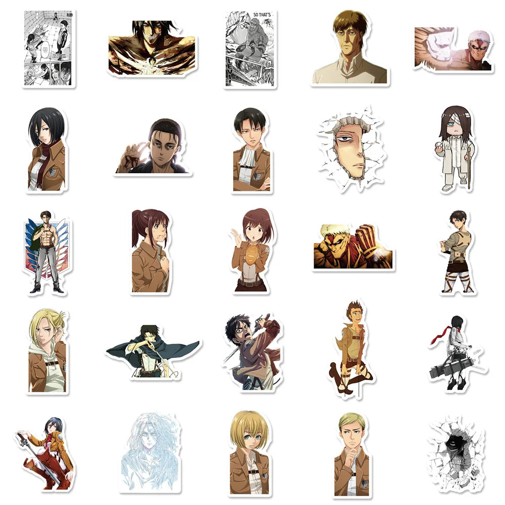 50pcs Anime Attack On Titan New Sticker For Luggage Laptop Ipad Cup Skateboard Phone Case Guitar Sticker