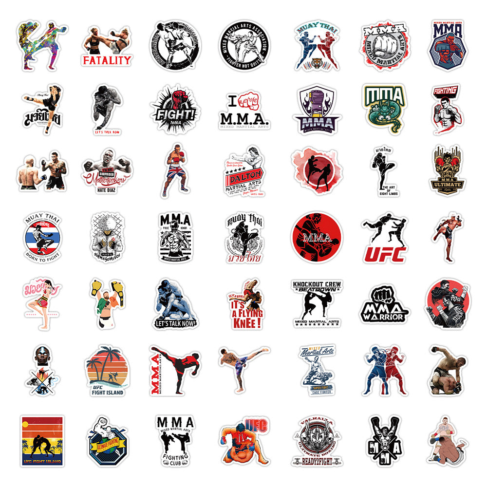 50PCS MMA Sports Doodle Stickers, Cartoon Fighting & Grappling Action Vinyl Decals for Gym Gear, Laptops, Water Bottles