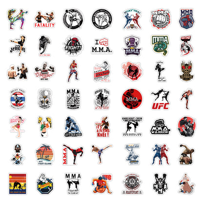 50PCS MMA Sports Doodle Stickers, Cartoon Fighting & Grappling Action Vinyl Decals for Gym Gear, Laptops, Water Bottles