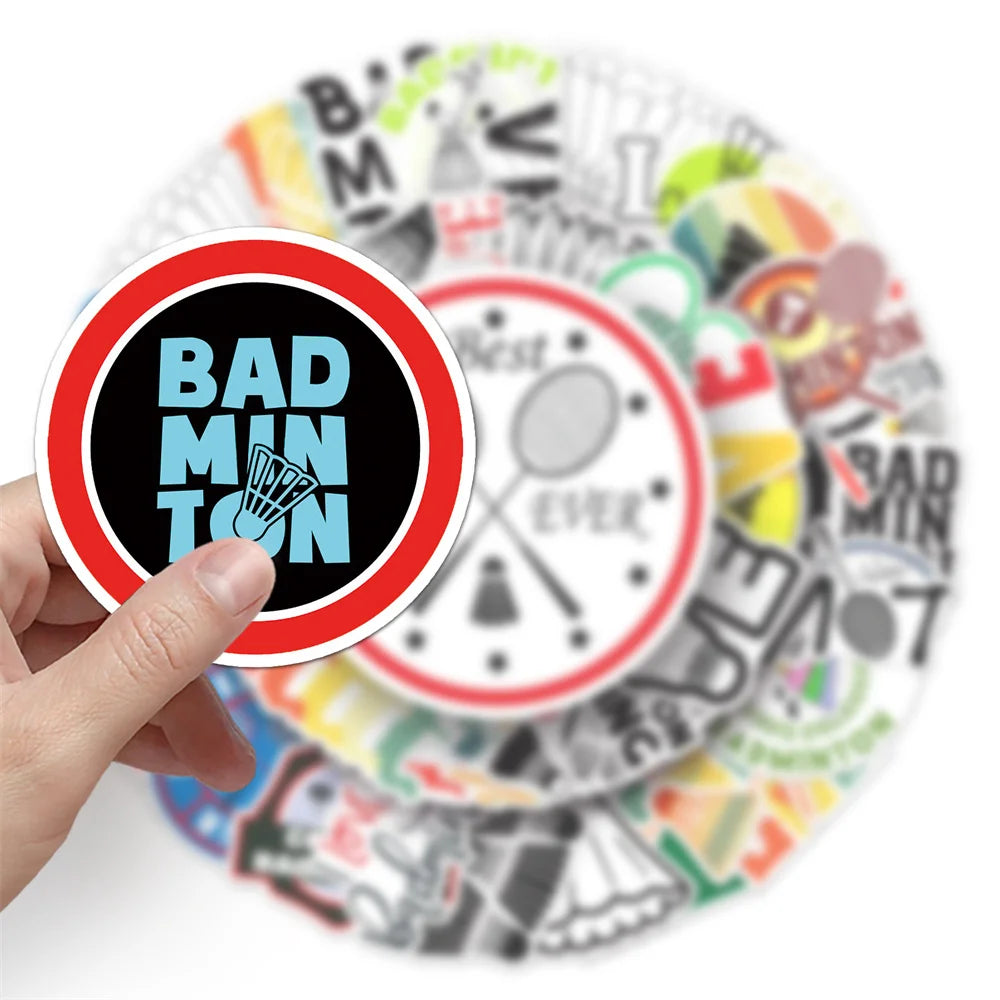 50PCS Badminton Sport Stickers - Racket & Shuttlecock Decals for Water Bottles, Laptops, Gym Bags & Sports Fan Gifts