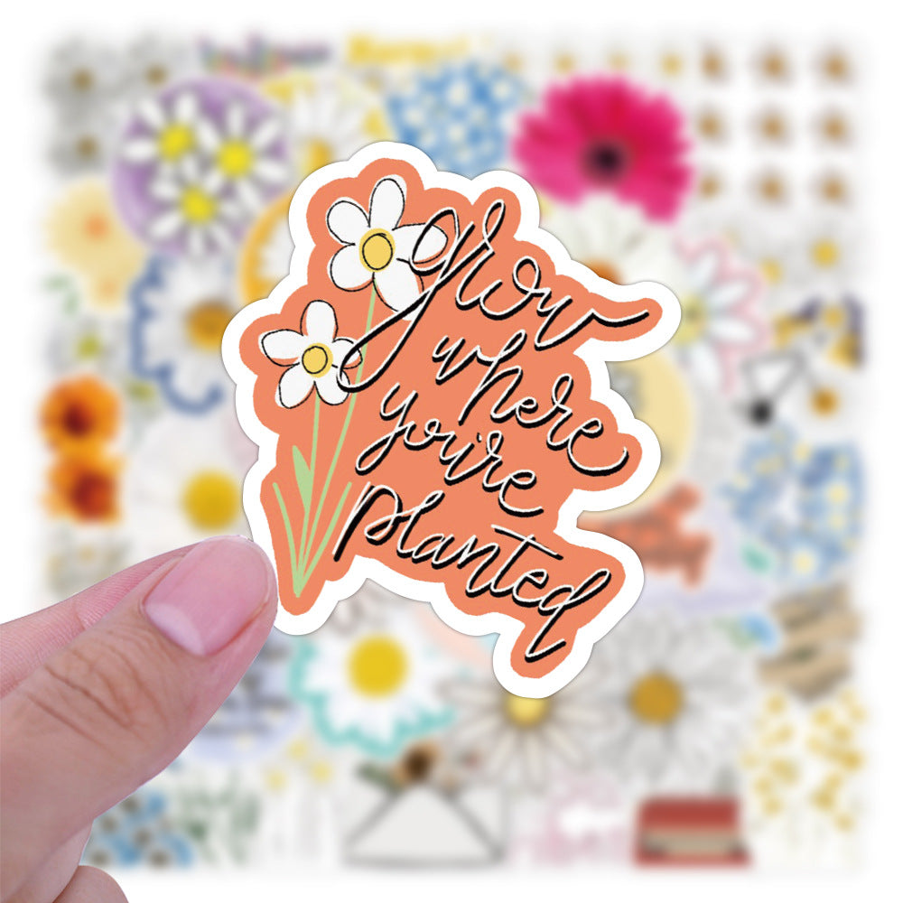 50PCS Cute Daisy Doodle Stickers, Aesthetic Cartoon Flower Vinyl Decals for Journal, Laptop, Water Bottle