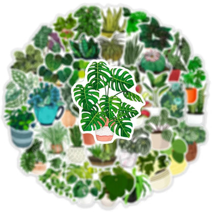 50PCS Green Plant Graffiti Waterproof Sticker Creative Trend Decoration Refrigerator Notebook Skateboard Guitar