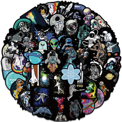 50PCS Cartoon Black Edge Space Astronaut Graffiti Sticker Decoration Suitcase Water Cup Guitar Waterproof Helmet