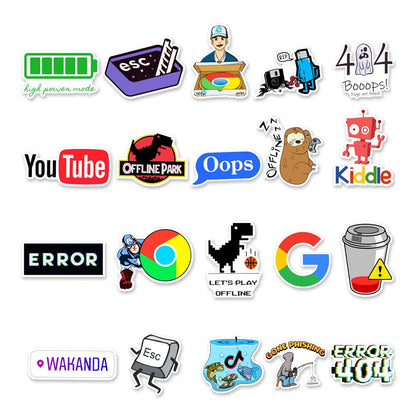 50PCS 404 Network Error Graffiti Stickers Personalised Fashion Creative DIY Exquisite Decorative Stickers Mobile Phone Computer Skateboard Helmet Popular Decals Toys