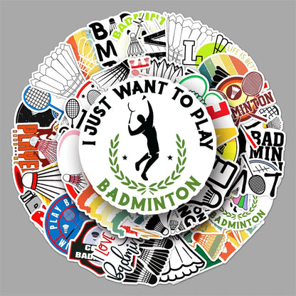 50PCS Badminton Sport Stickers - Racket & Shuttlecock Decals for Water Bottles, Laptops, Gym Bags & Sports Fan Gifts