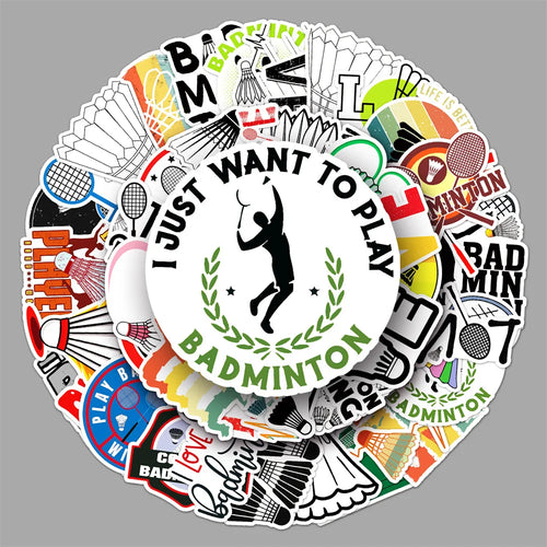50PCS Badminton Sport Stickers - Racket & Shuttlecock Decals for Water Bottles, Laptops, Gym Bags & Sports Fan Gifts
