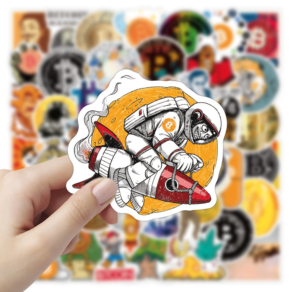 50PCS Cryptocurrency Cartoon Stickers - Digital Gold Rush Decals for Blockchain Literacy Journals, Satoshi's Vision Maps & DeFi Aesthetic Projects