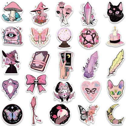 50PCS Pink Witch Stickers - Cute Magic Decals for Laptops, Water Bottles, Planners & Witchy Aesthetic Gifts