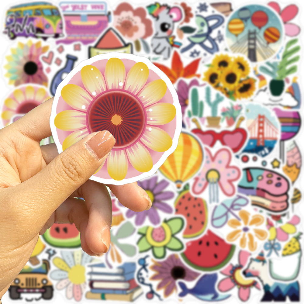 50PCS Cartoon Cute Fruit Plant Fresh Pattern Series Doodle Stickers Exquisite Fashion Creative DIY Journal Decorative Decals Suitable for Cups, Helmets, Skateboards, and Stationery Boxes