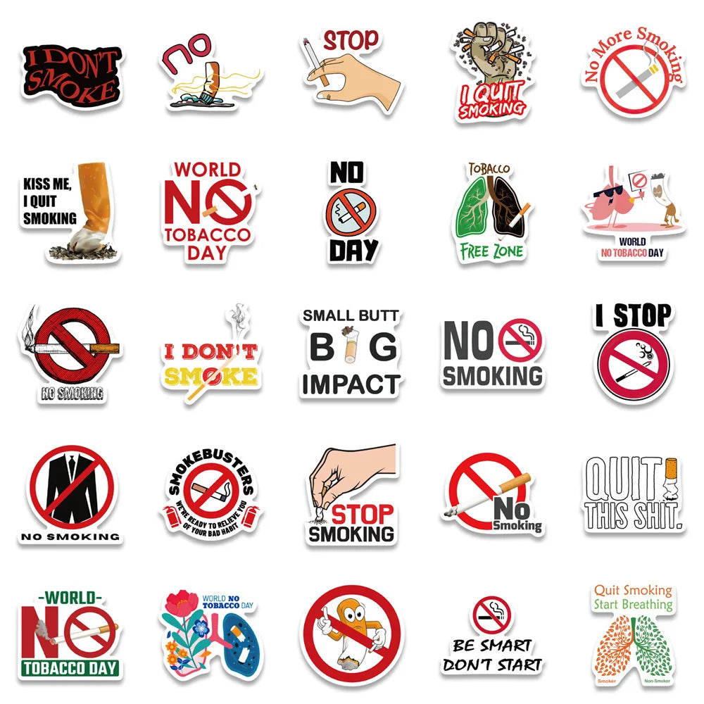 50PCS Cartoon No Smoking World No Tobacco Day Graffiti Sticker Luggage Laptop iPad Skateboard Motorcycle Sticker