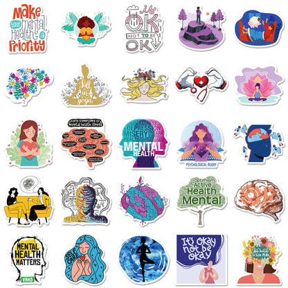 50PCS Cartoon Mental Health Graffiti Waterproof Stickers Personalized Creative Decoration Fashion CupGuitarHelmet