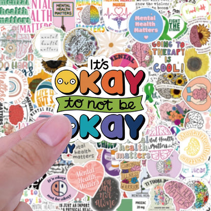 100PCS Mental Health Small Fresh Graffiti Stickers Personalized Fashion Creative DIY Trend Exquisite Decorative Stickers Water Cups Guitar Helmets Skateboards Popular Decals Toys
