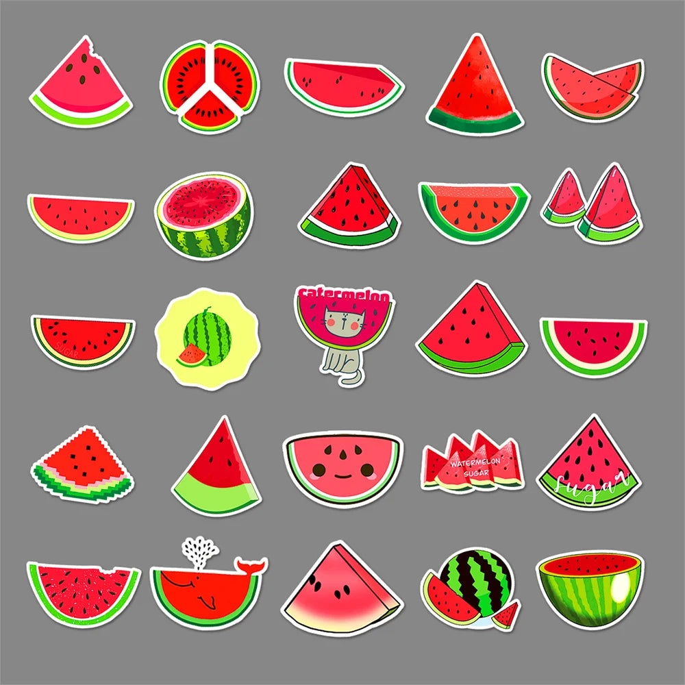 50PCS Watermelon Fruit Stickers - Summer Cartoon Decals for Water Bottles, Laptops, Pool Party Favors & Summer Vacation Gifts