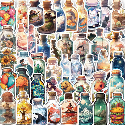 50PCS Cute Glass Jar Doodle Stickers, Cartoon Transparent Bottle Decals for Planners, Journals, and Aesthetic Decor