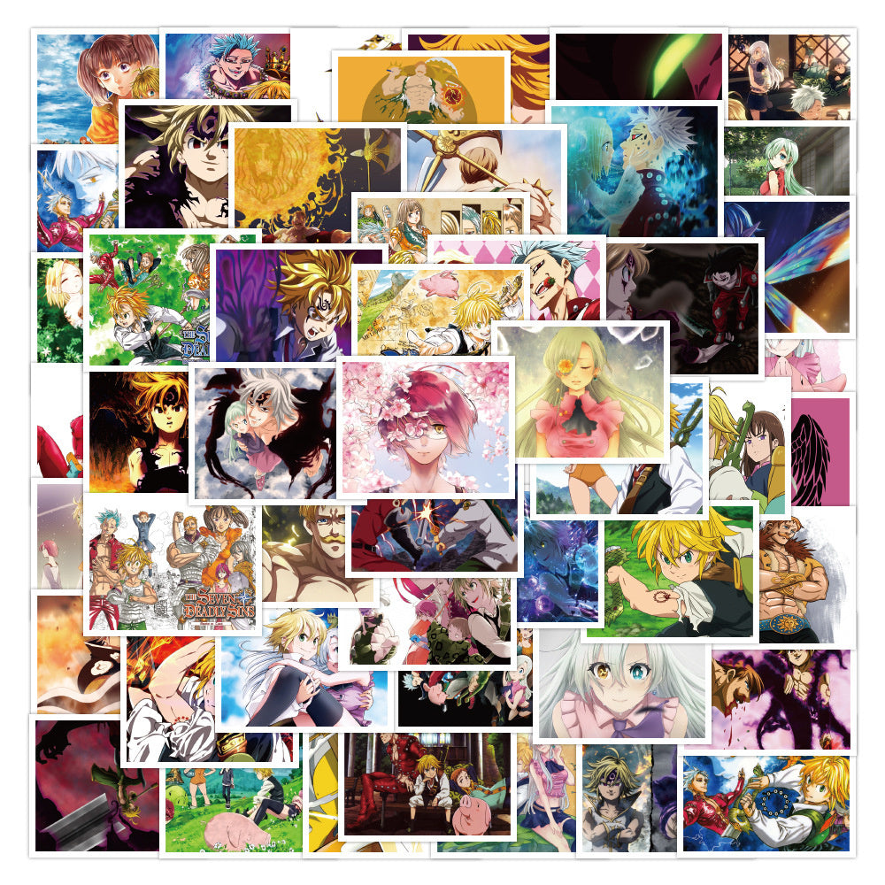 50PCS Seven Deadly Sins Anime Inspired Stickers - Holy Knight Rebellion Decals for Moral Complexity Journals, Fallen Virtue Maps & Sin Redemption Projects