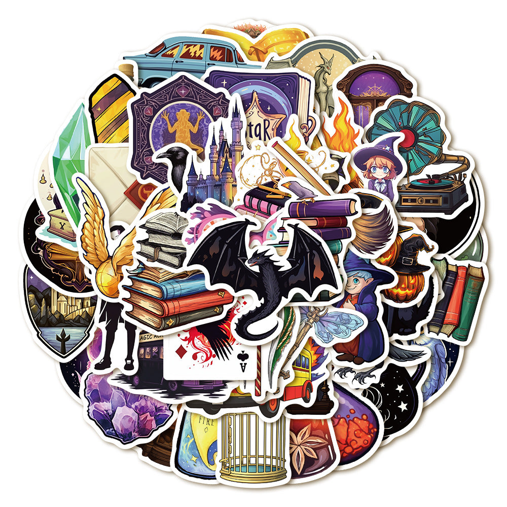 50PCS Magic School Doodle Stickers, Wizard & Spellbook Cartoon Decals for Journals, Laptops, and Fantasy Fans