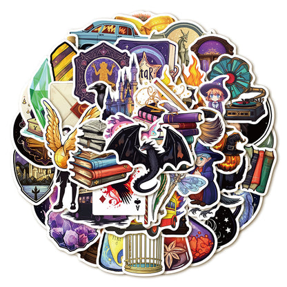 50PCS Magic School Doodle Stickers, Wizard & Spellbook Cartoon Decals for Journals, Laptops, and Fantasy Fans