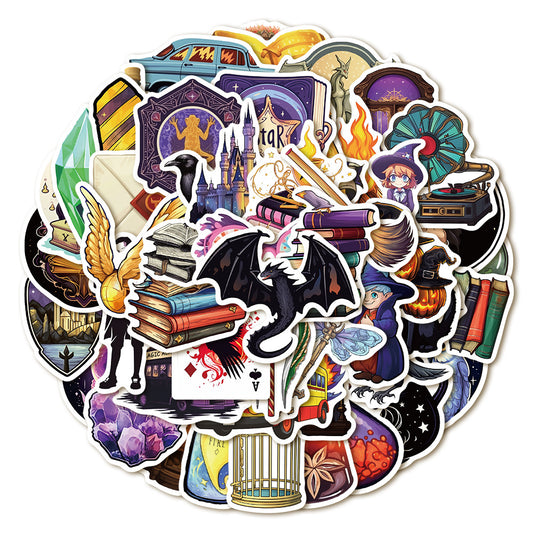 50PCS Magic School Doodle Stickers, Wizard & Spellbook Cartoon Decals for Journals, Laptops, and Fantasy Fans