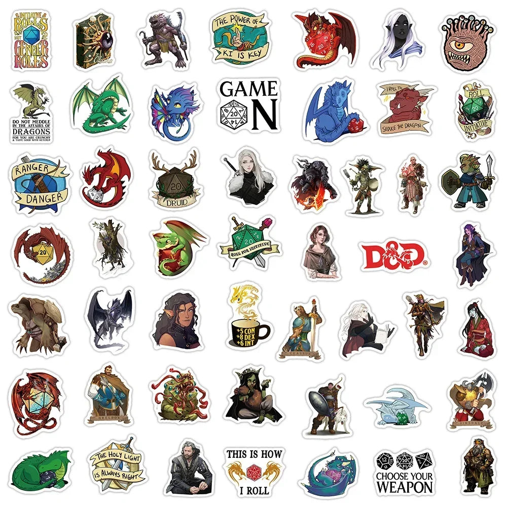 50PCS Games Dnd Graffiti Stickers Luggage Bicycle Notebook iPad Skateboard Guitar Helmet Waterproof Decoration